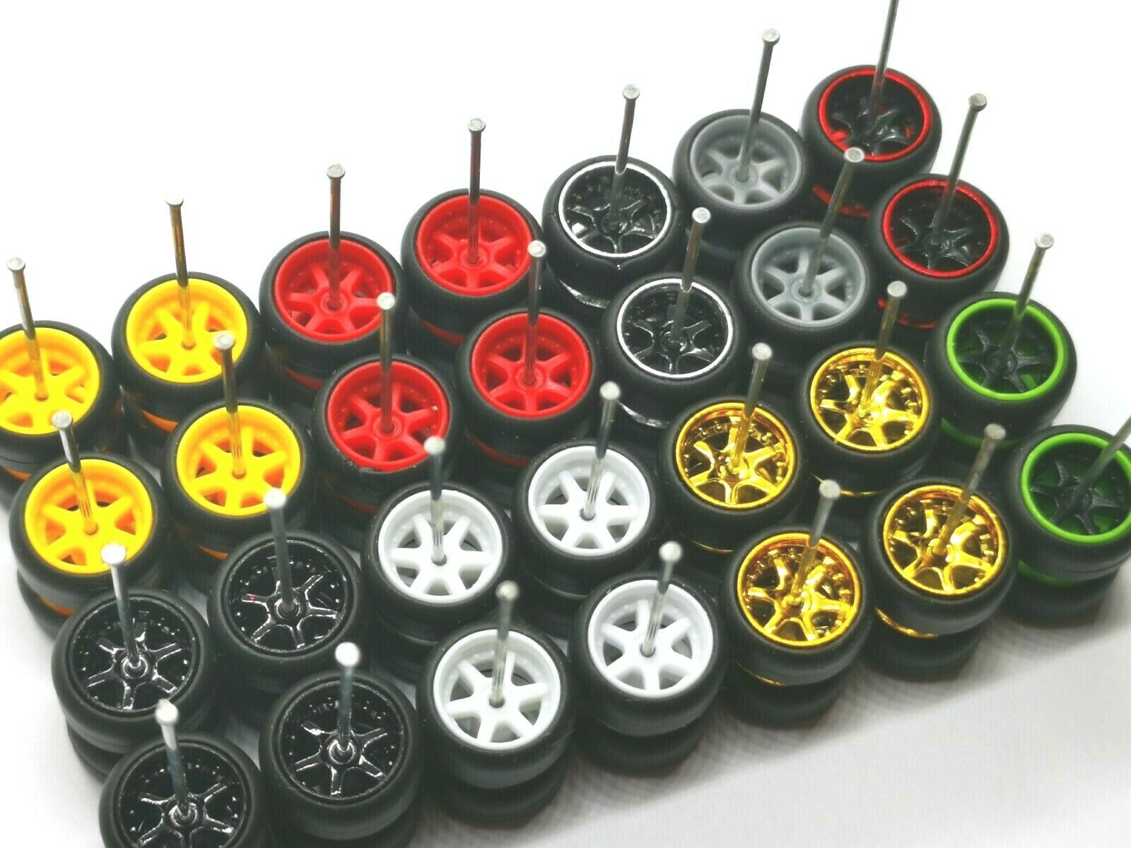 12mm Hot Wheels 1/64 Rubber Wheels Real Riders 4 Design 12mm 4 sets Mix Axle 
