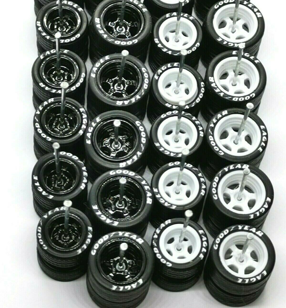 10 sets JDM Black Red Line Hot Wheels 4 Spoke Long Axle Rubber Tire